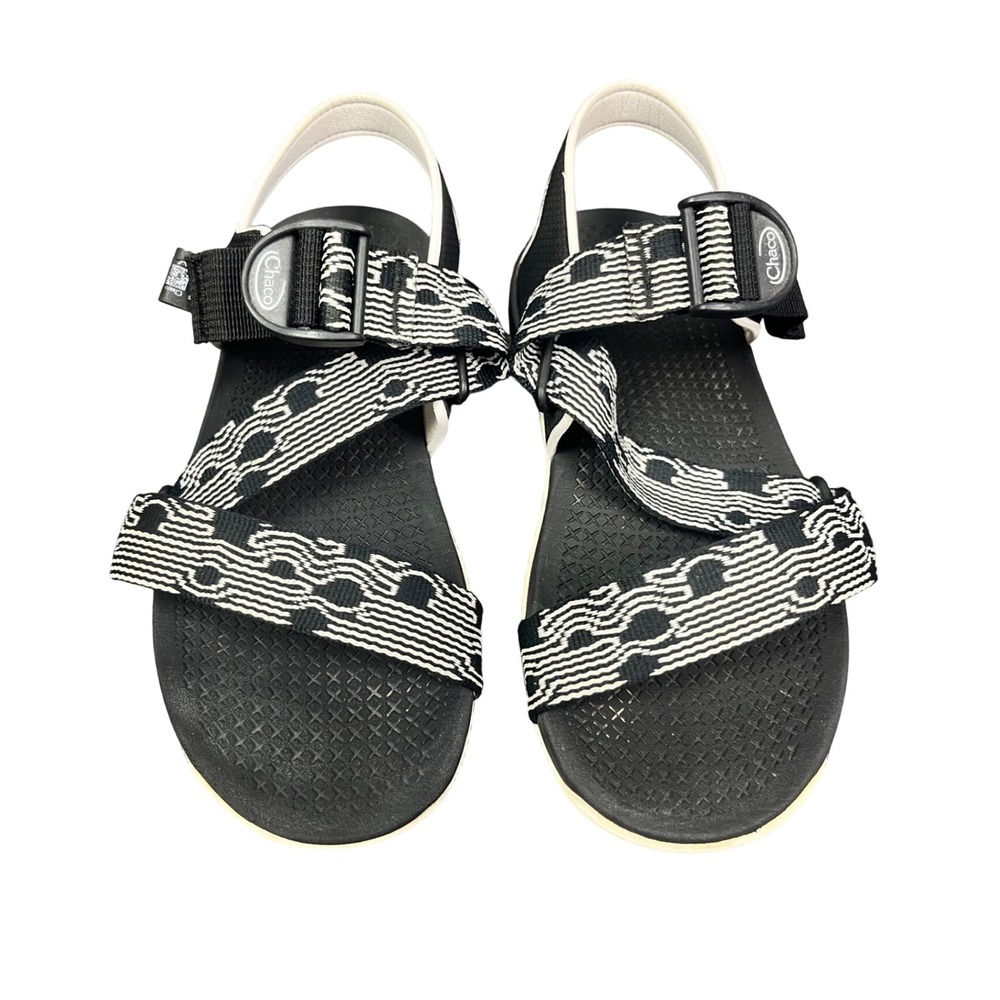 Chaco Z/Cloud Womens 8 Black White Geometric Strappy Hiking Sandals Beach